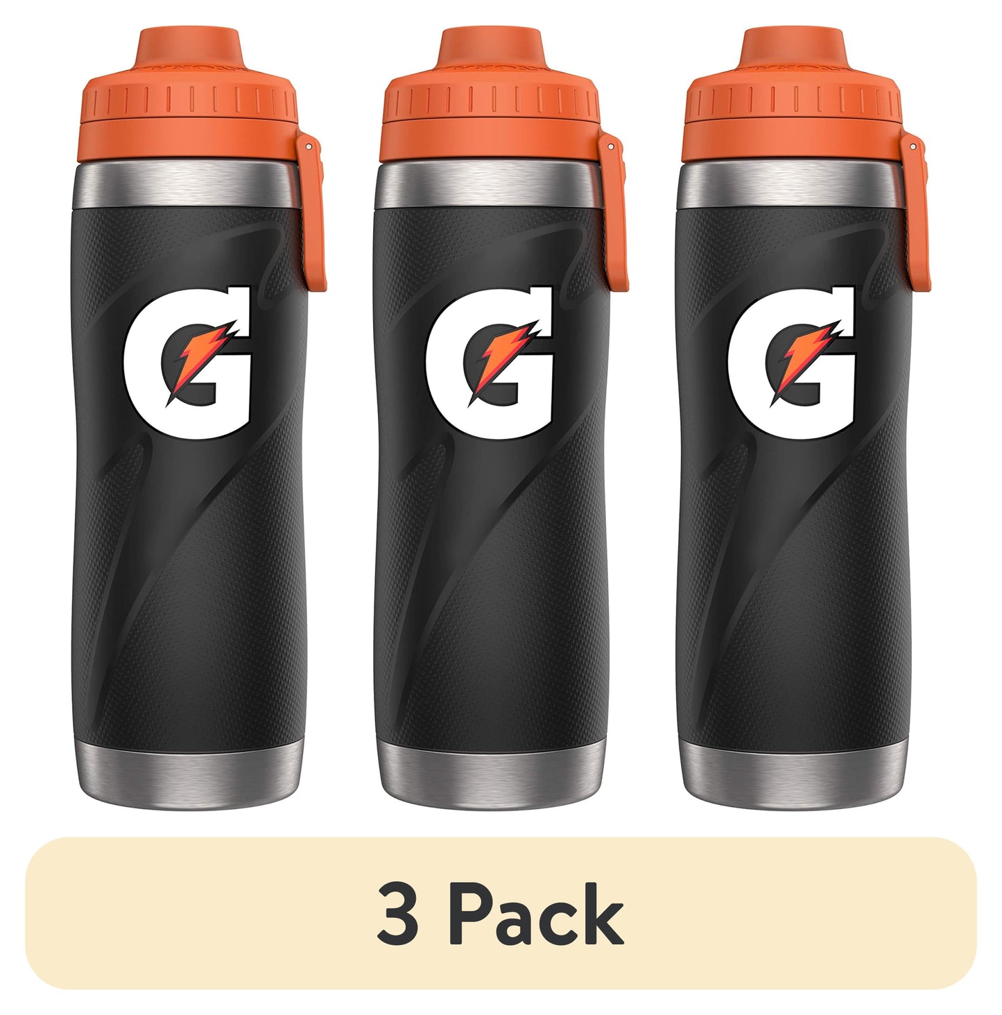 (3 Pack) Stainless Steel Sport Black Bottle, 26Oz, Double-Wall Insulation