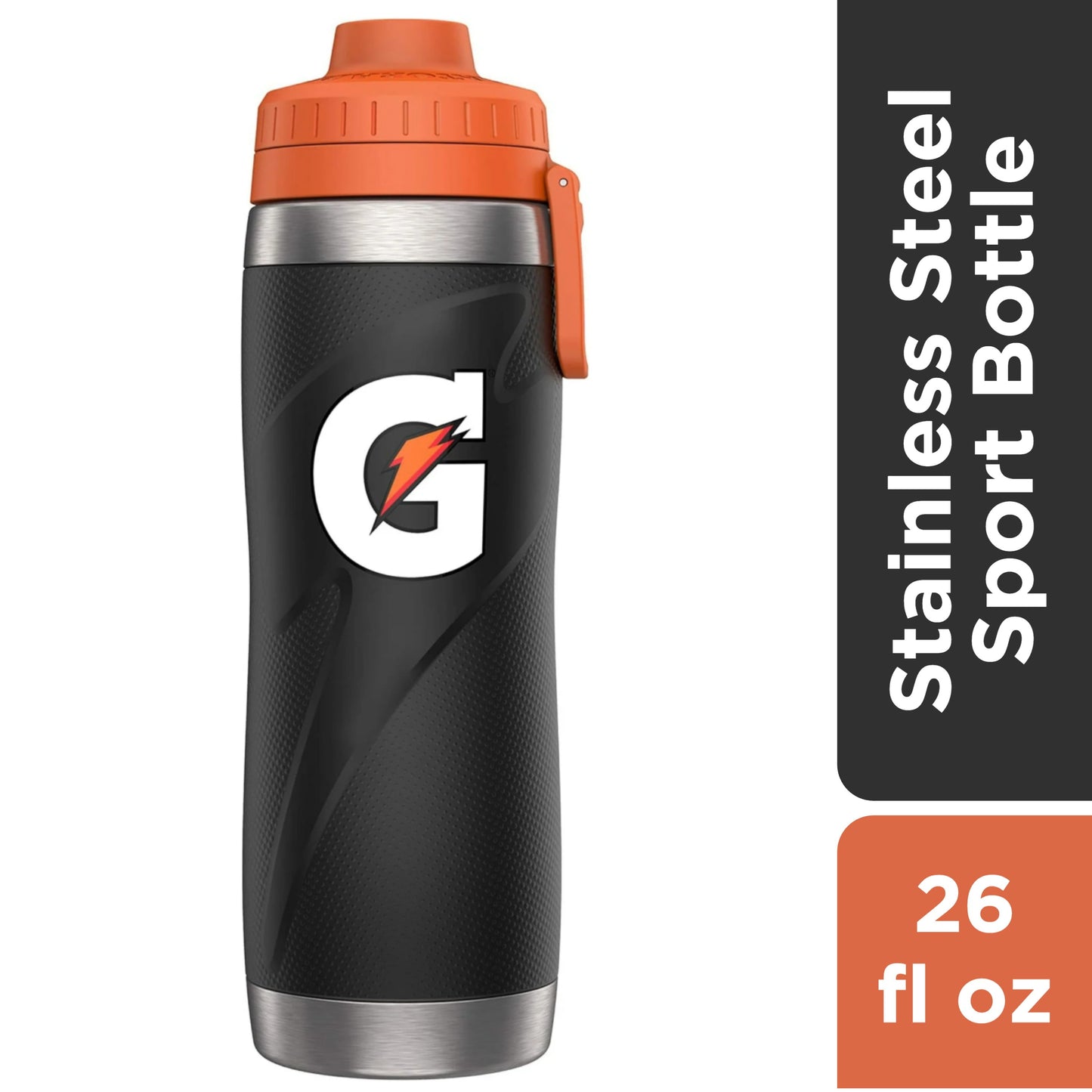 (3 Pack) Stainless Steel Sport Black Bottle, 26Oz, Double-Wall Insulation